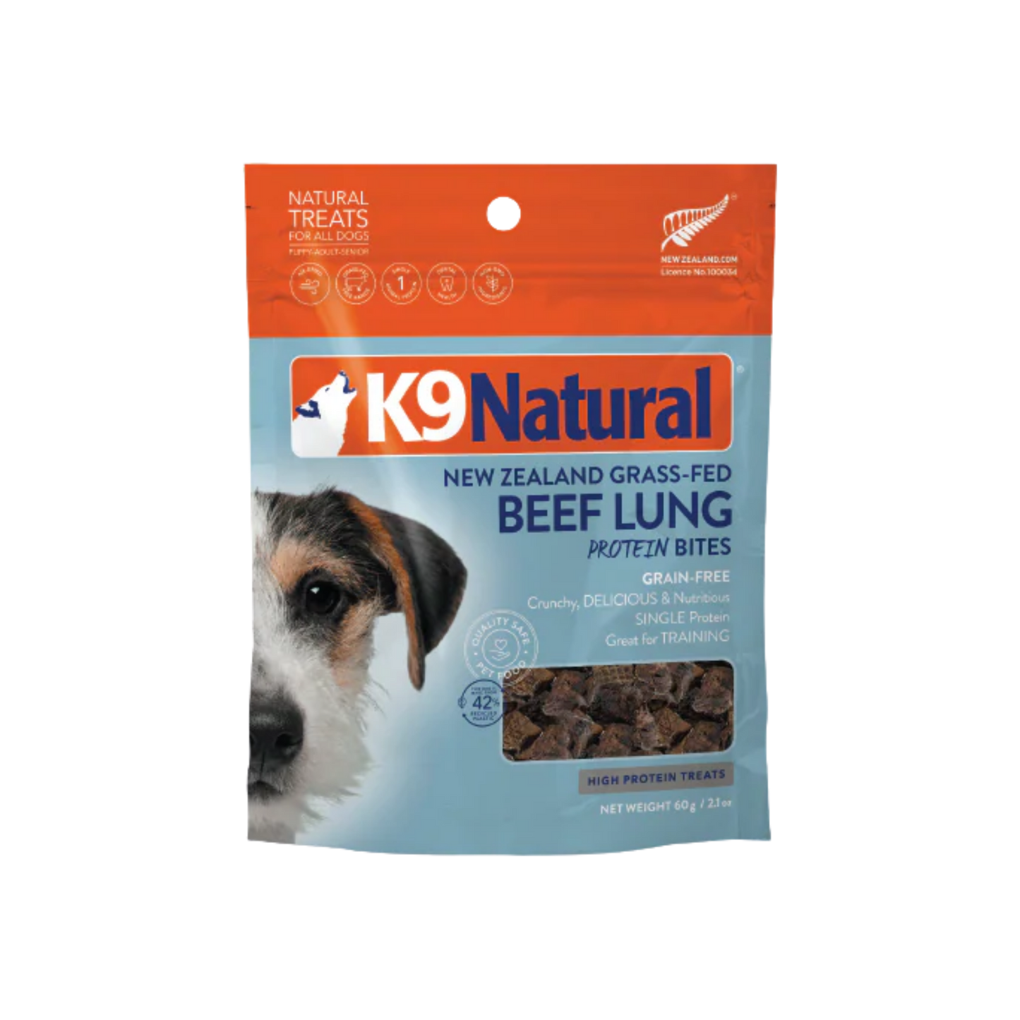 K9 Natural New Zealand Air-Dried Beef Lung Protein Bites Dog Treats