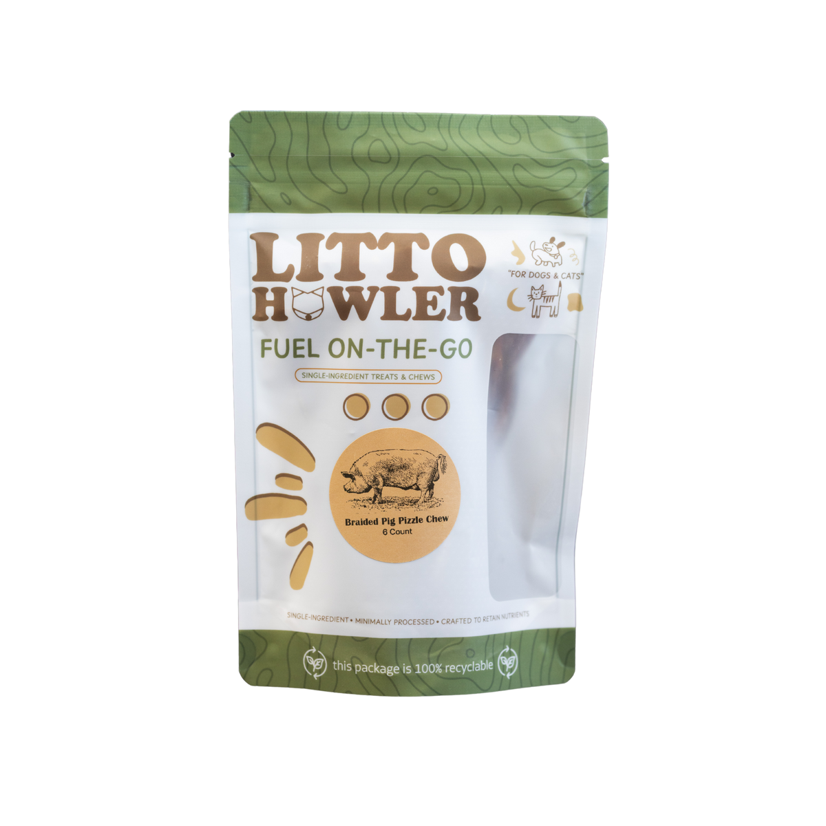 Litto Howler Dehydrated Braided Pig Pizzle, 6ct