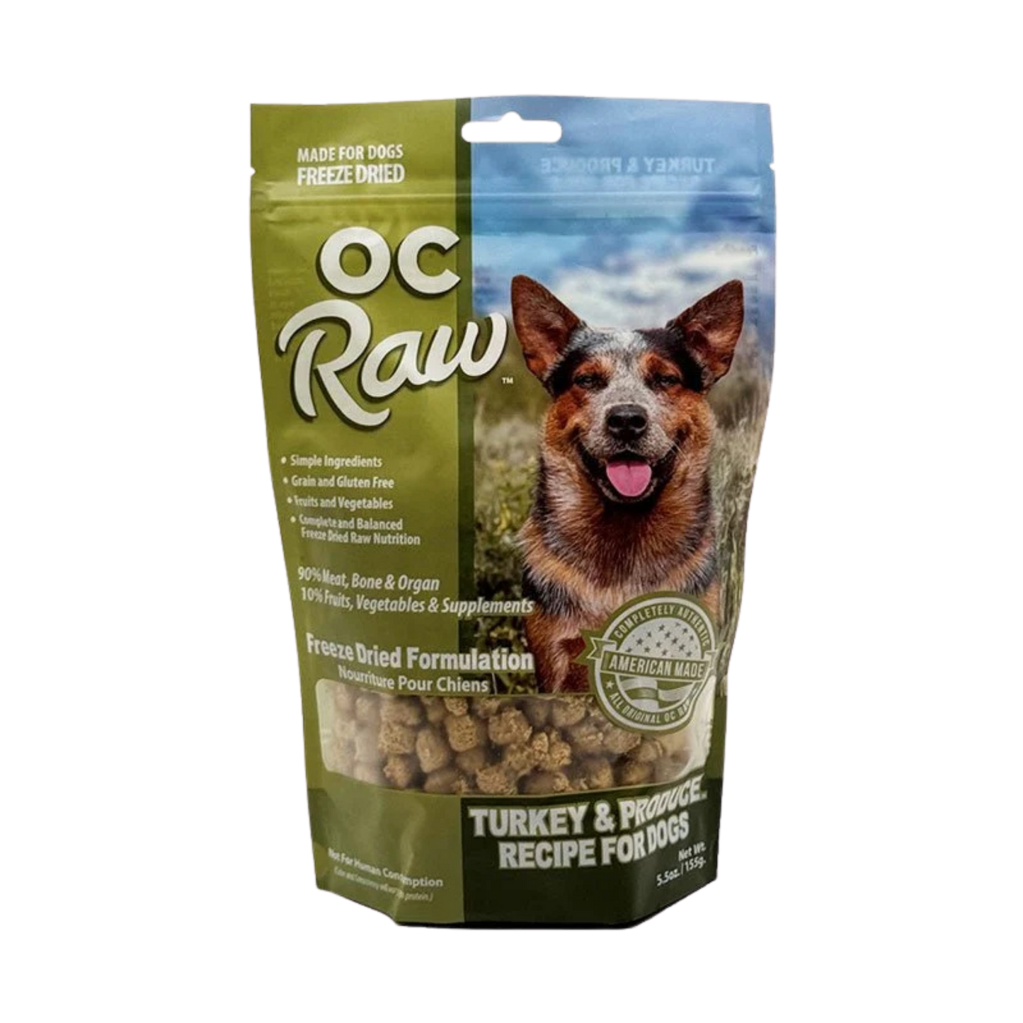 OC Raw Freeze-Dried Turkey & Produce Recipe for Dogs, 5.5oz