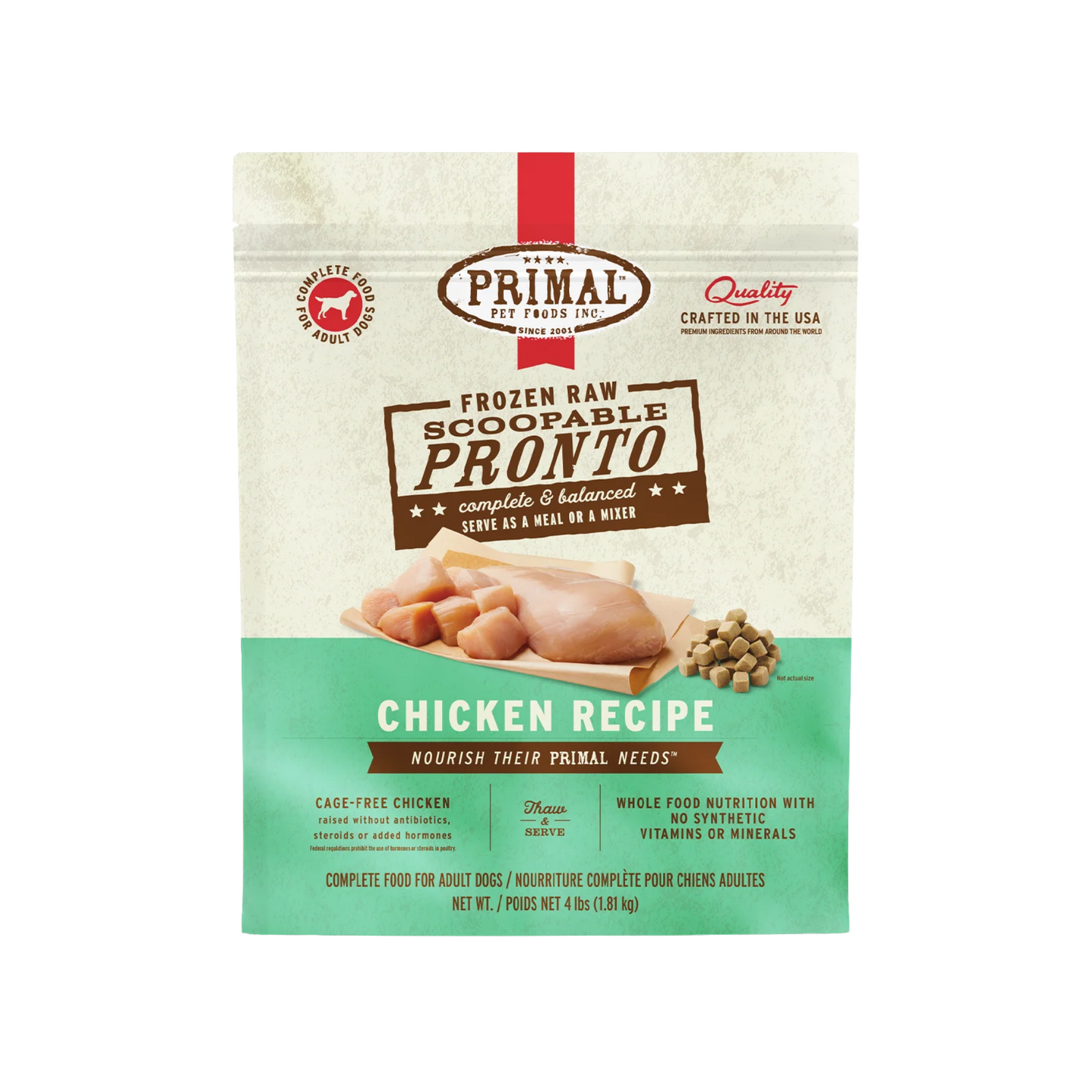 Primal Frozen Raw Scoopable Pronto Chicken Recipe Dog Food, 4lb