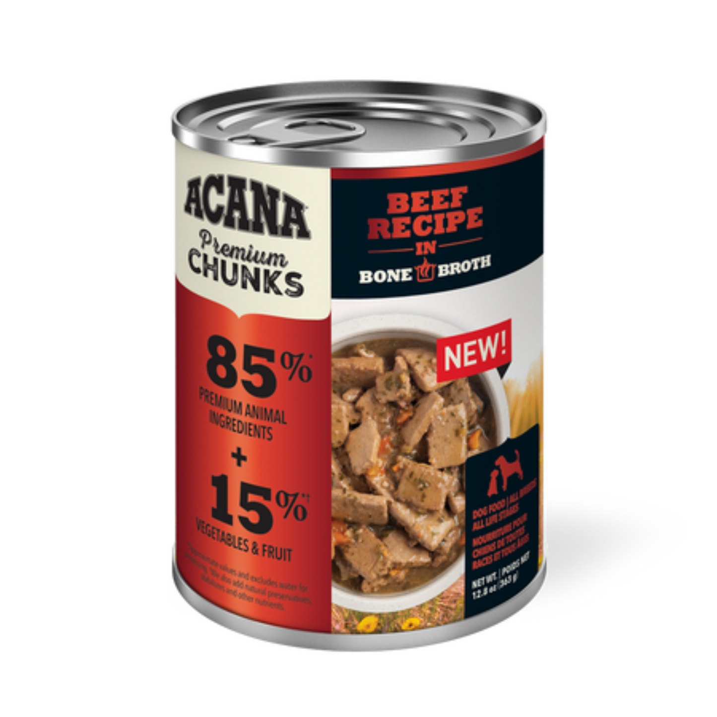 Acana Premium Chunks Beef Recipe in Bone Broth Wet Dog Food - Pups & Cubs Premium Pet Food