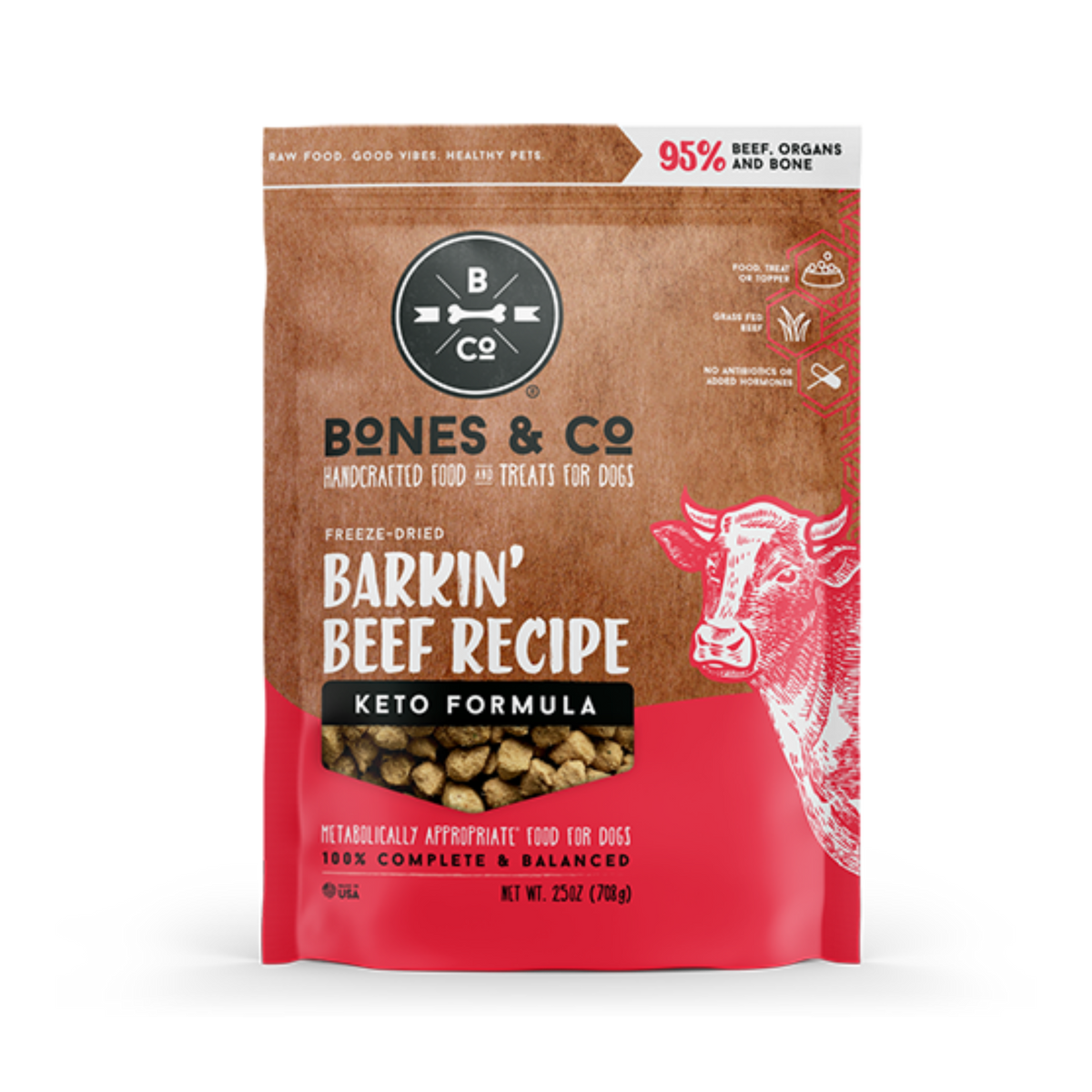 Bones & Co. Barkin' Beef Freeze-Dried Keto Formula for Dogs - Pups & Cubs Premium Pet Food