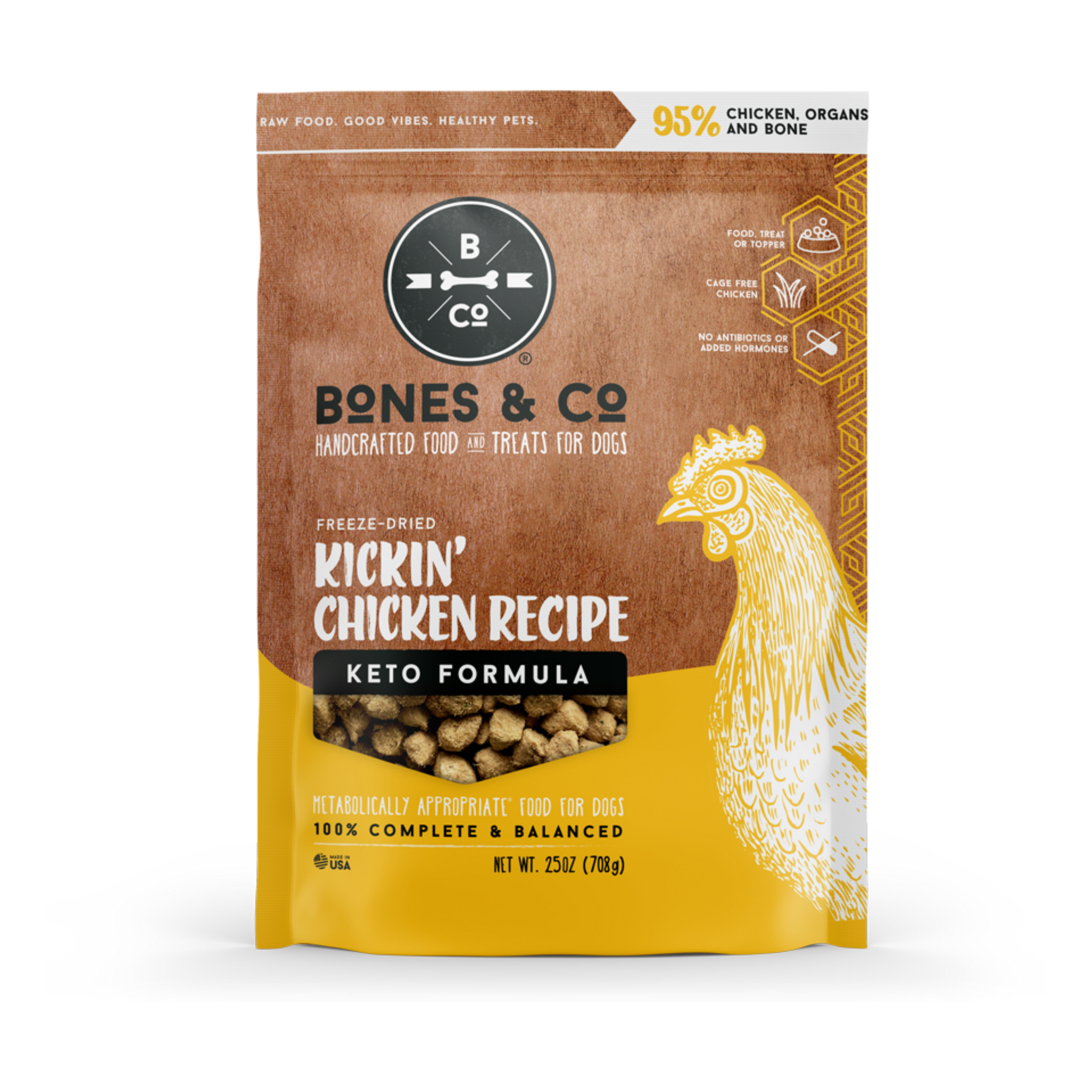 Bones & Co. Freeze Dried Kickin' Chicken Recipe Keto Formula for Dogs - Pups & Cubs Premium Pet Food