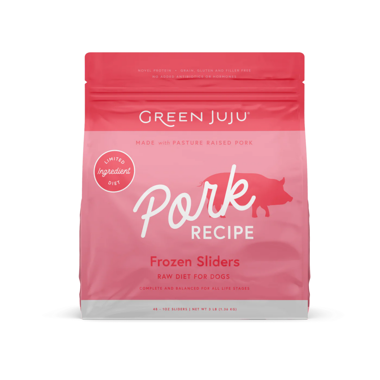 Green Juju Pork Recipe Frozen Patties & Sliders Raw Dog Food