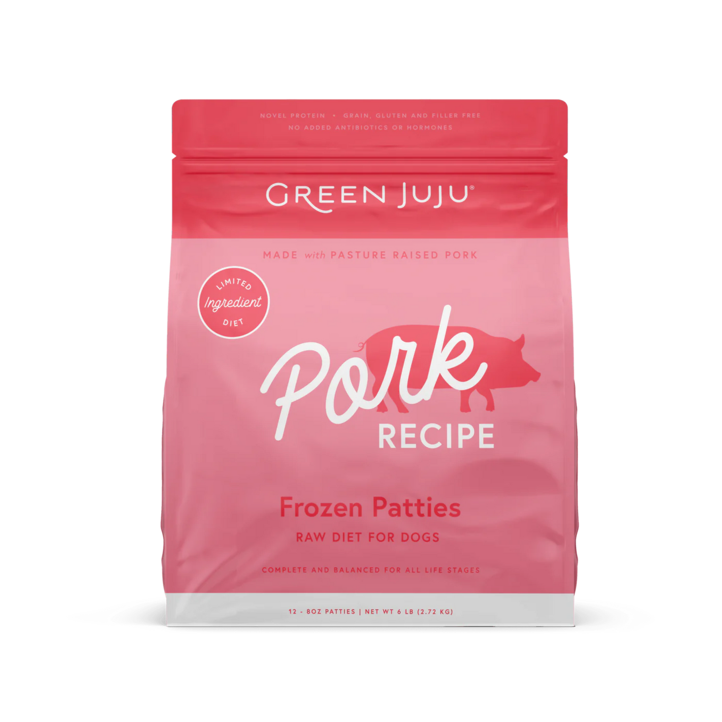 Green Juju Pork Recipe Frozen Patties & Sliders Raw Dog Food