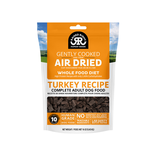 Raised Right Gently Cooked and Then Air Dried Turkey Recipe for Adult Dogs