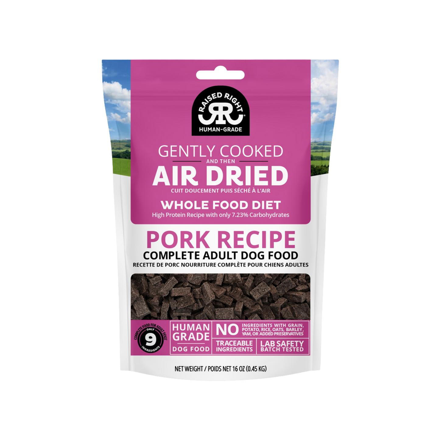 Raised Right Gently Cooked and Then Air Dried Pork Recipe for Adult Dogs