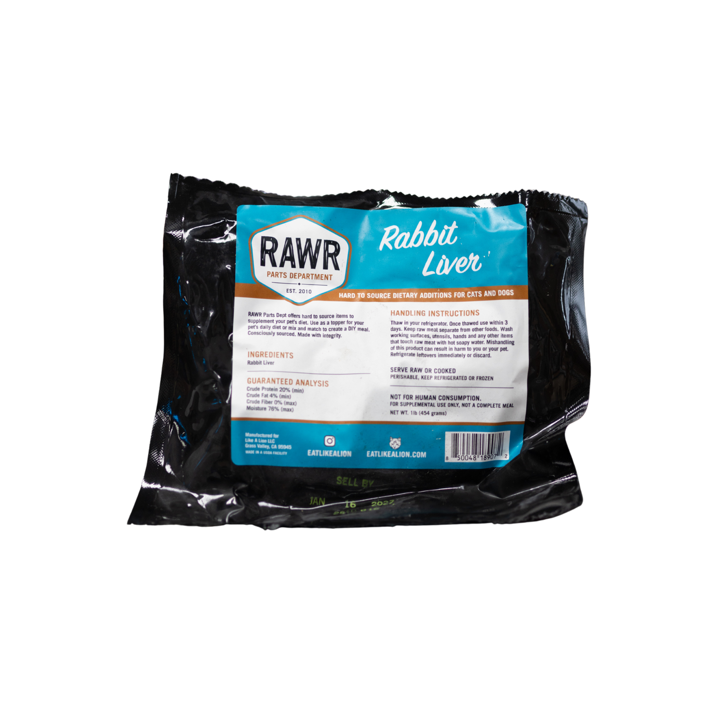 Rawr Frozen Raw Rabbit Liver for Dogs & Cats