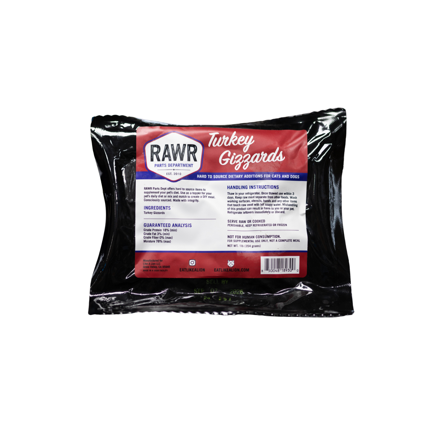 Rawr Frozen Raw Turkey Gizzards for Dogs & Cats