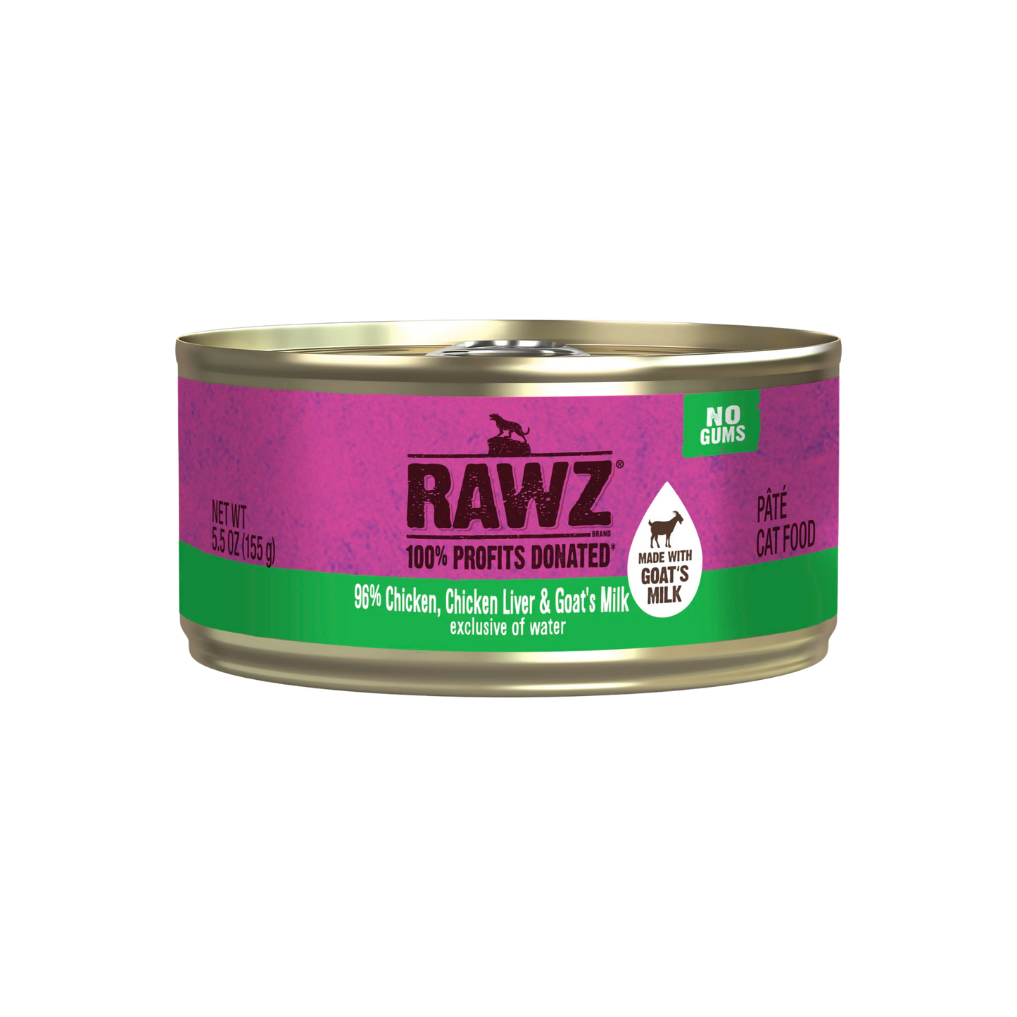 Rawz 96% Chicken & Chicken Liver With Goat's Milk Wet Cat Food, 5.5oz