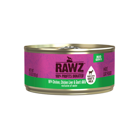 Rawz 96% Chicken & Chicken Liver With Goat's Milk Wet Cat Food, 5.5oz