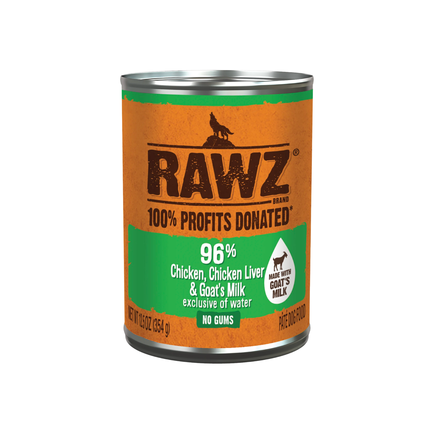 Rawz 96% Chicken & Chicken Liver With Goat's Milk Wet Dog Food, 12.5oz