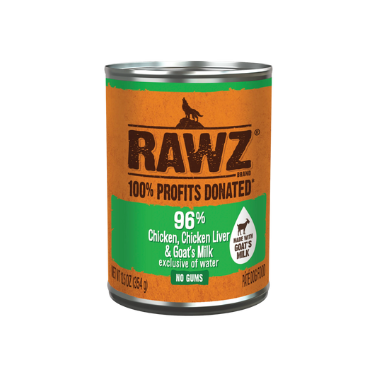 Rawz 96% Chicken & Chicken Liver With Goat's Milk Wet Dog Food, 12.5oz