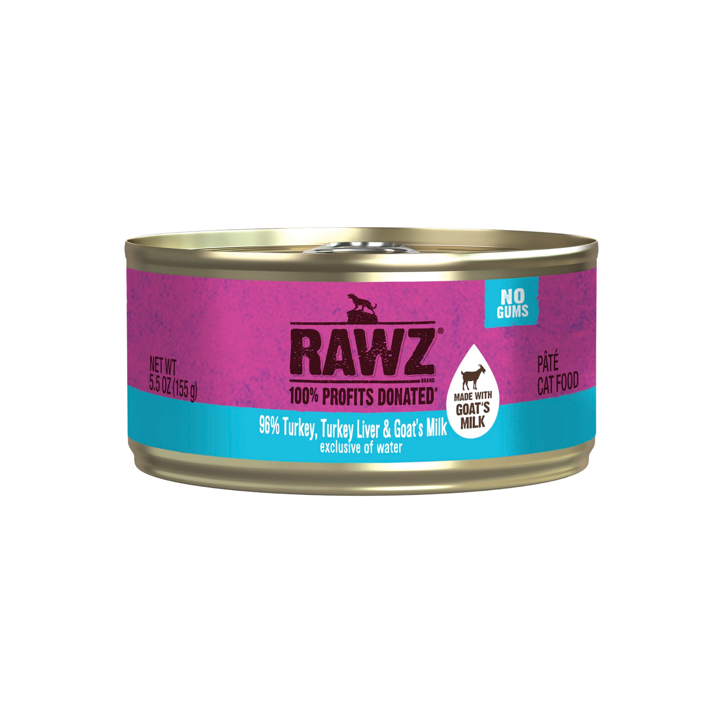 Rawz 96% Turkey & Turkey Liver With Goat's Milk Wet Cat Food, 5.5oz