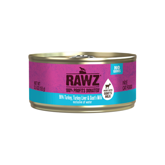 Rawz 96% Turkey & Turkey Liver With Goat's Milk Wet Cat Food, 5.5oz