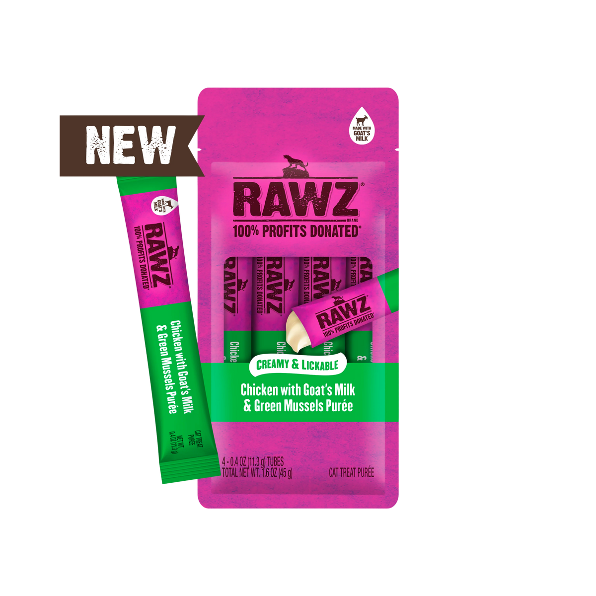 Rawz Chicken with Goat's Milk & Green Mussels Lickable Treat for Cats, 4pck
