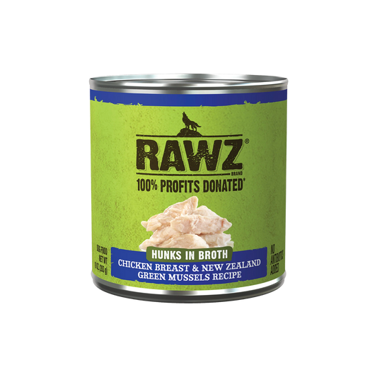 Rawz Hunks In Broth Chicken Breast & New Zealand Green Mussels Wet Dog Food