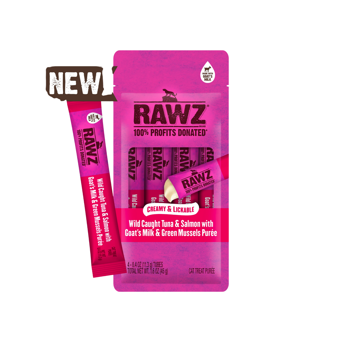 Rawz Wild Caught Tuna & Salmon with Goat's Milk & Green Mussels Lickable Treat for Cats, 4pck