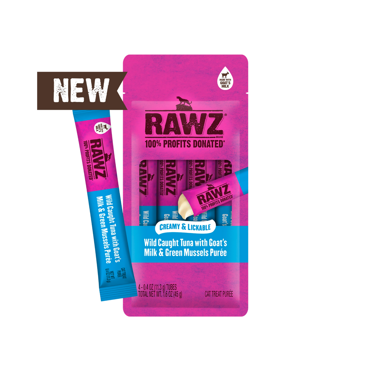Rawz Wild Caught Tuna with Goat's Milk & Green Mussels Lickable Treat for Cats, 4pck