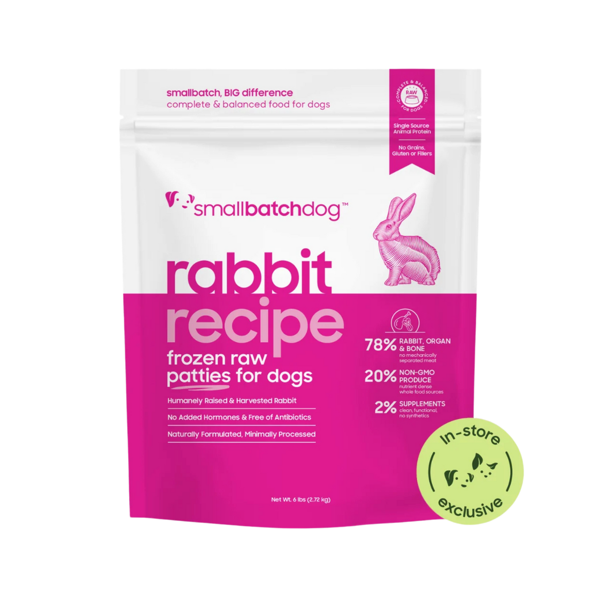 Smallbatch Frozen Raw Rabbit Patties for Dogs, 6lb