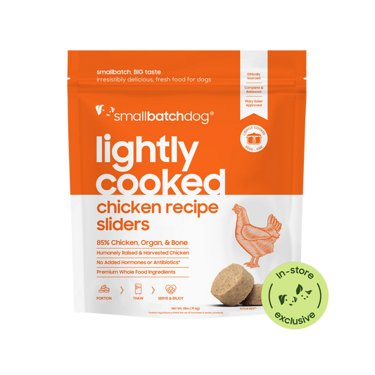Smallbatch Lightly Cooked Chicken Sliders for Dogs