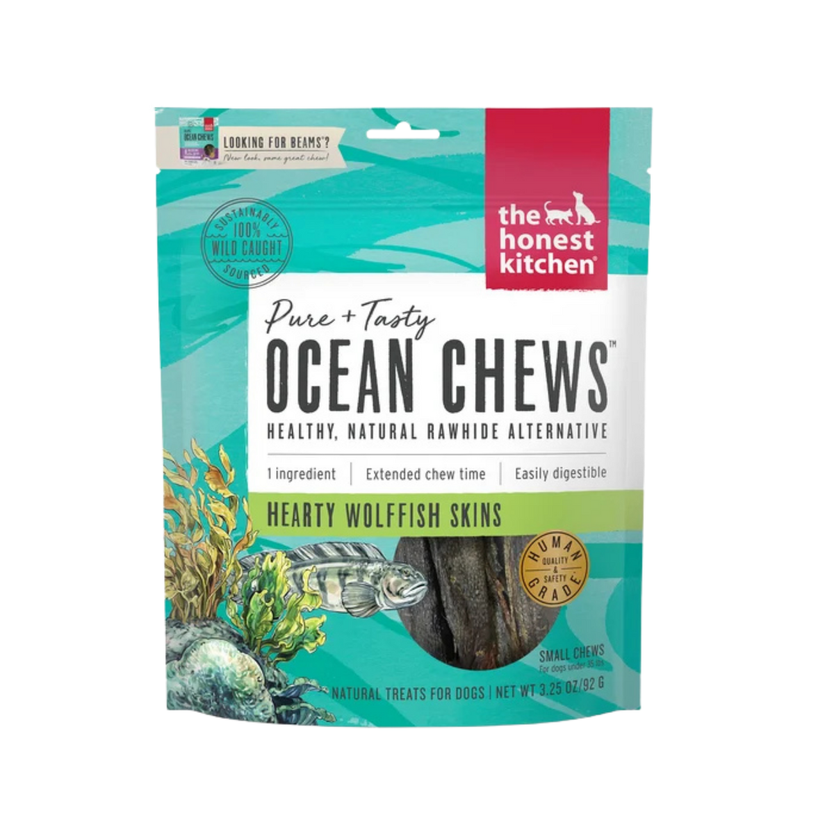 The Honest Kitchen Ocean Chews Hearty Wolffish Skins Beams, 3.25oz