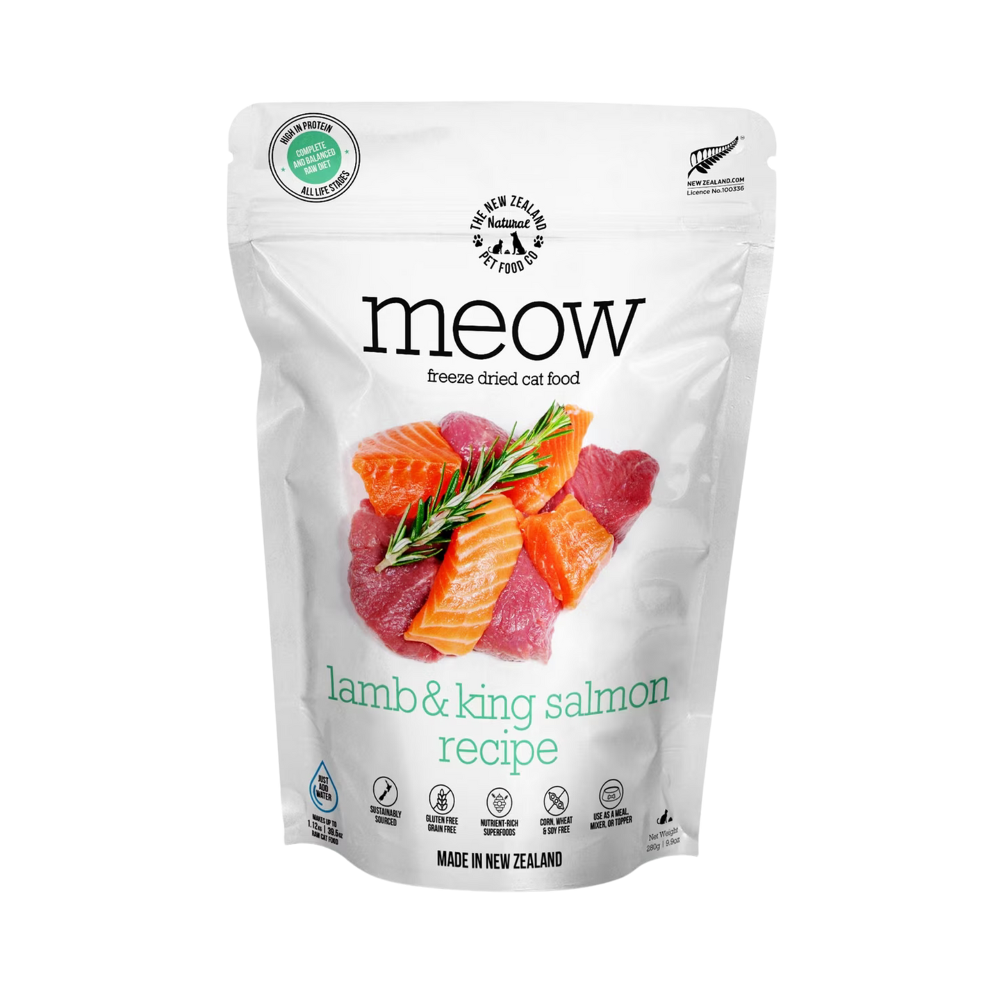 The New Zealand Natural Pet Food Co. Meow Freeze-Dried Raw Lamb & King Salmon for Cats