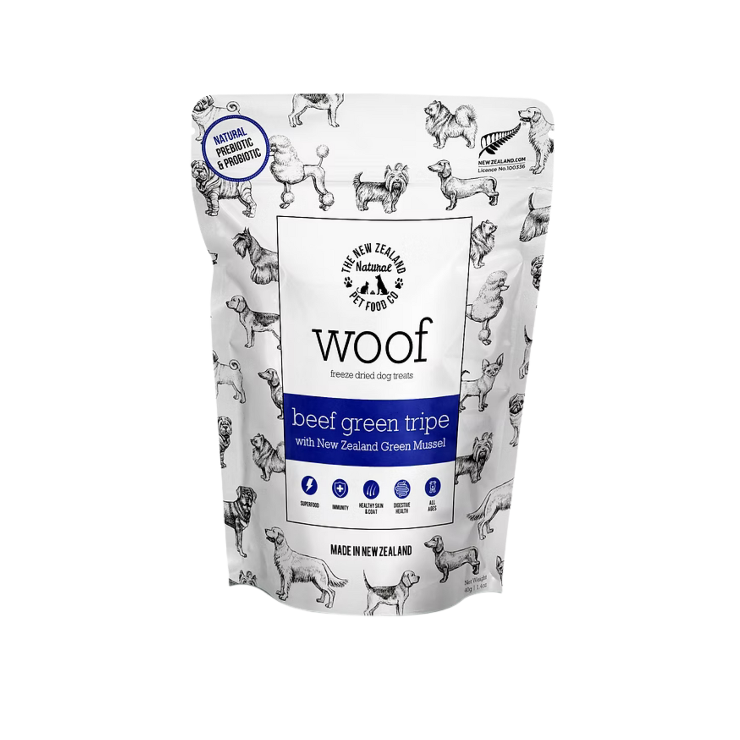 The New Zealand Natural Pet Food Co. Woof Freeze-Dried Beef Green Tripe with New Zealand Green Lipped Mussels