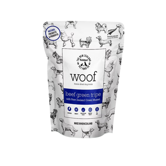The New Zealand Natural Pet Food Co. Woof Freeze-Dried Beef Green Tripe with New Zealand Green Lipped Mussels