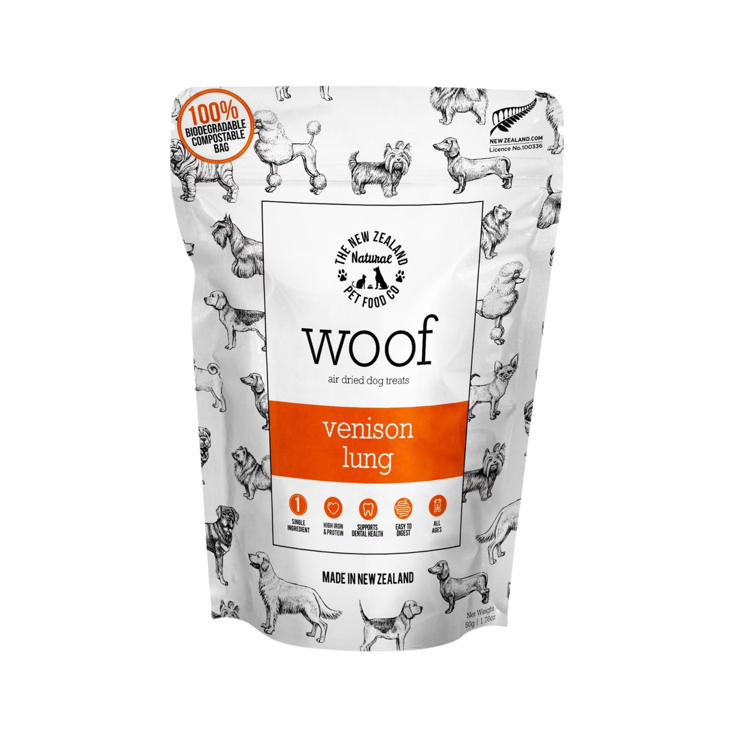 The New Zealand Natural Pet Food Co. Woof Venison Lung Air-Dried Dog Treats
