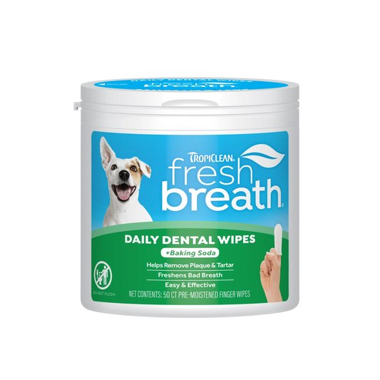 Tropiclean Fresh Breath Daily Dental Wipes for Dogs & Cats, 50ct