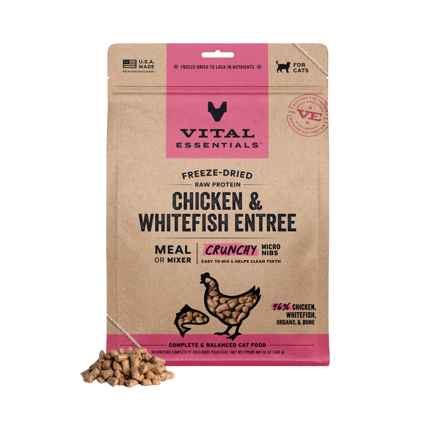 Vital Essentials Freeze-Dried Chicken & Whitefish Crunchy Micro Nibs Cat Food, 12oz