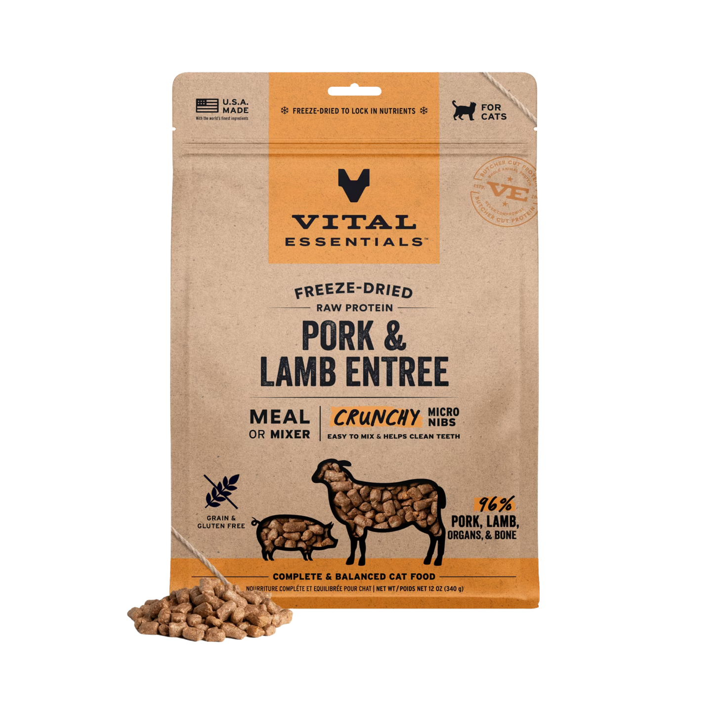 Vital Essentials Freeze-Dried Pork & Lamb Crunchy Micro Nibs Cat Food, 12oz