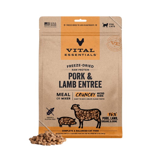 Vital Essentials Freeze-Dried Pork & Lamb Crunchy Micro Nibs Cat Food, 12oz