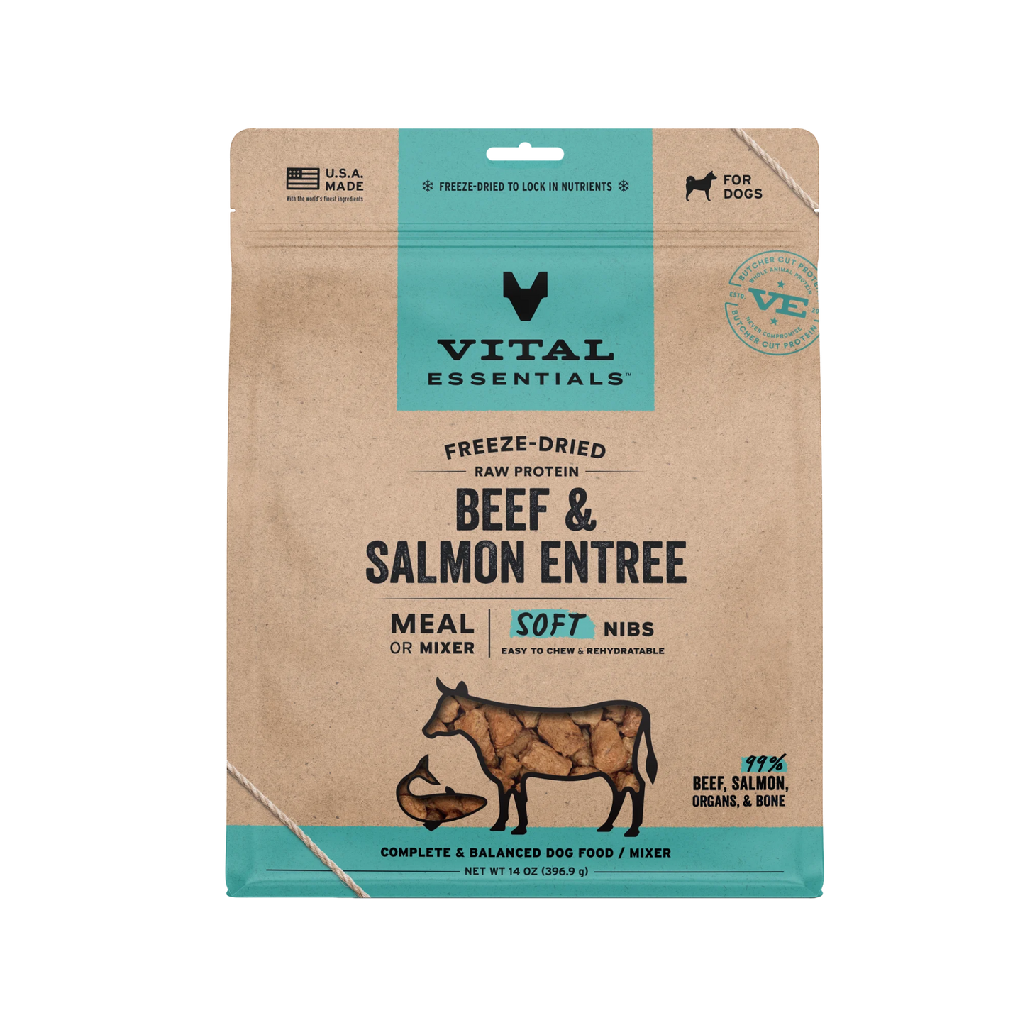 Vital Essentials Freeze-Dried Raw Beef & Salmon Entree Soft Nibs Meal or Mixer for Dogs