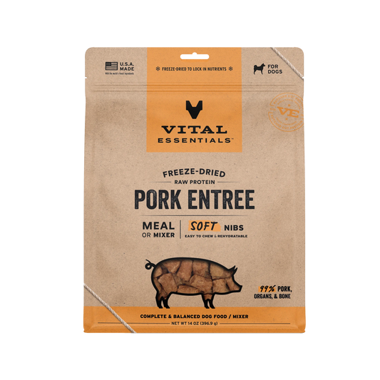 Vital Essentials Freeze-Dried Raw Pork Entree Soft Nibs Meal or Mixer for Dogs