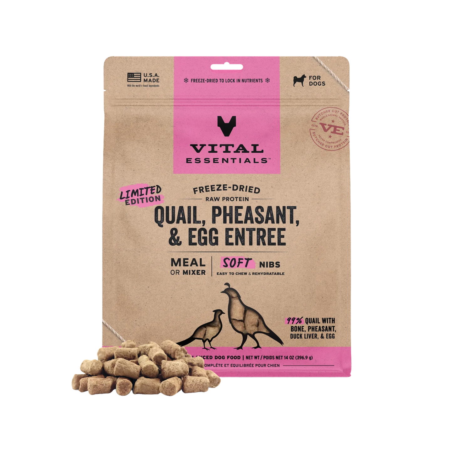 Vital Essentials Freeze-Dried Raw Quail, Pheasant & Egg Entree Soft Nibs
