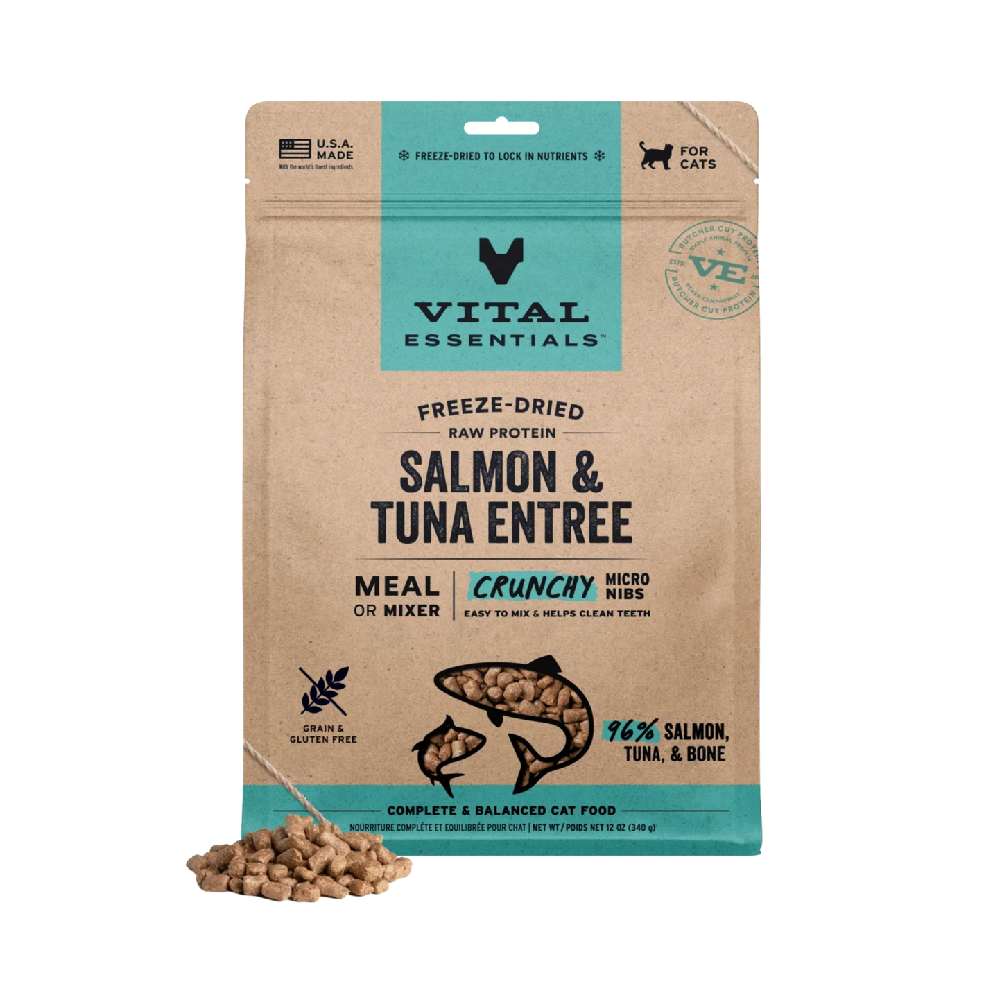 Vital Essentials Freeze-Dried Salmon & Tuna Crunchy Micro Nibs Cat Food, 12oz