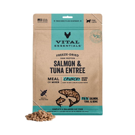 Vital Essentials Freeze-Dried Salmon & Tuna Crunchy Micro Nibs Cat Food, 12oz